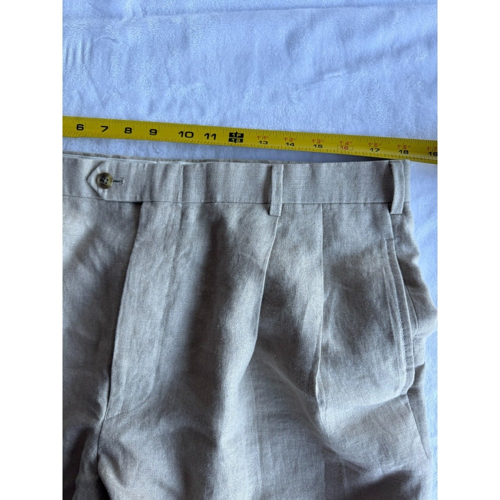 John W. Nordstrom Dress Pants Mens 36R Tan Beige Linen Pleated Old Money Classic - Picture 4 of 15